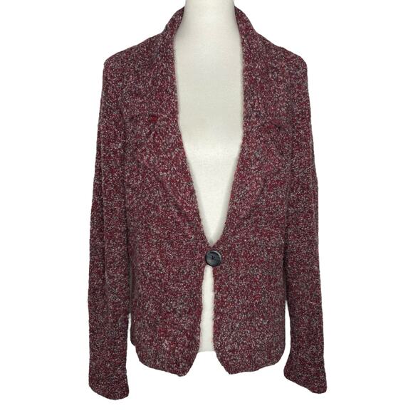 Coldwater Creek Boucle Slub Cardigan Red One Button Size XL 16 Lagenlook Boho - Picture 2 of 14